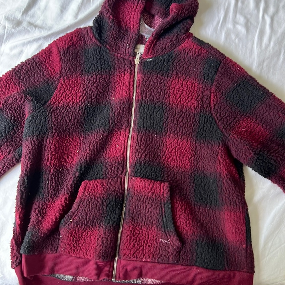 Plaid Red and Black Zip Medium Hoodie